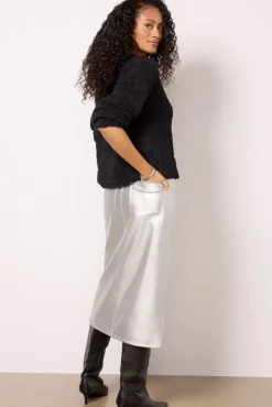 Skirts<SANCTUARY LEATHER LIKE MIDI SKIRT Silver