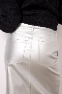 Skirts<SANCTUARY LEATHER LIKE MIDI SKIRT Silver