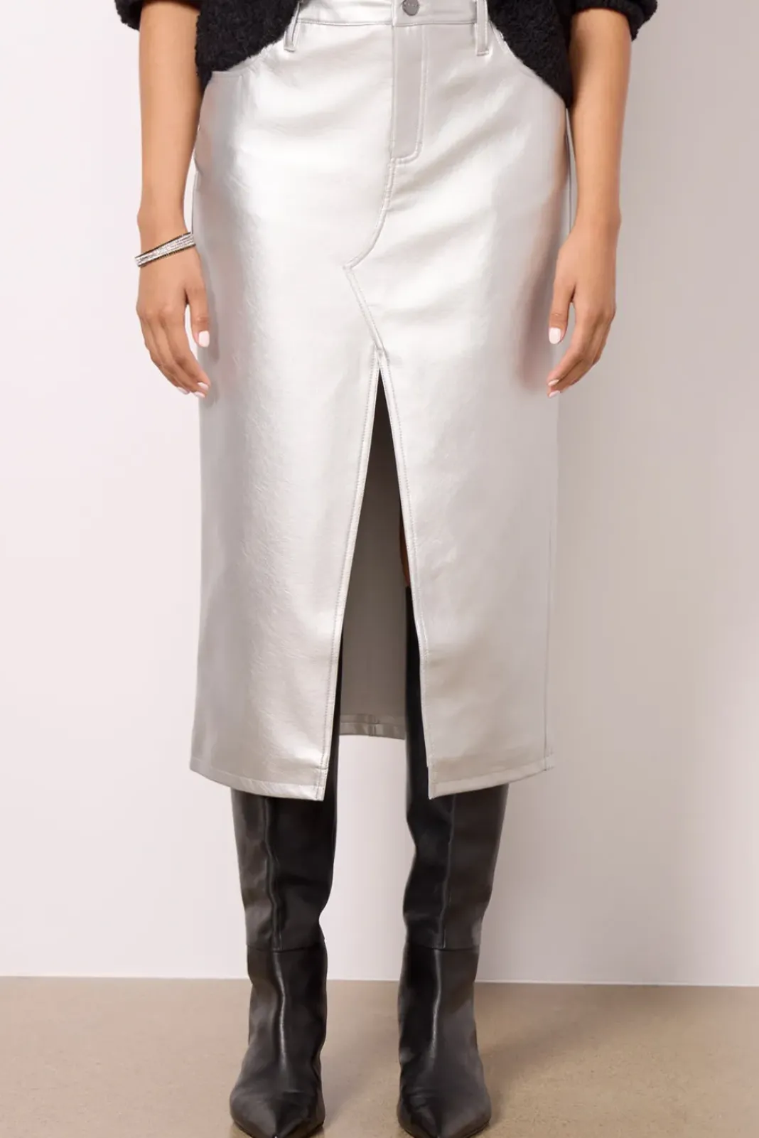 Skirts<SANCTUARY LEATHER LIKE MIDI SKIRT Silver