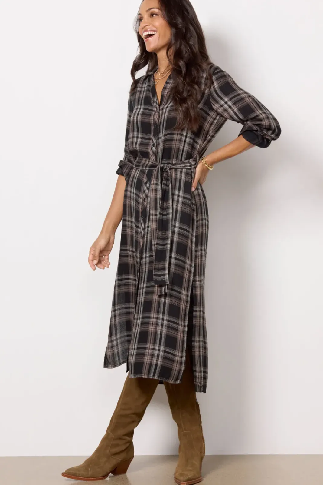 Dresses<CLOTH AND STONE Long Sleeve Belted Duster Maplewoodplaid