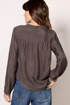 Tops & Tees<CLOTH AND STONE Long Sleeve Shirred Blouse Smokeshadow