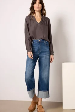Tops & Tees<CLOTH AND STONE Long Sleeve Shirred Blouse Smokeshadow