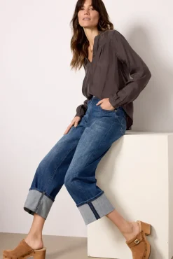 Tops & Tees<CLOTH AND STONE Long Sleeve Shirred Blouse Smokeshadow