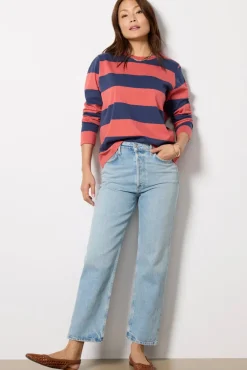Tops & Tees<CLARE V. Long Sleeve Tee Vintagepoppy/Navy