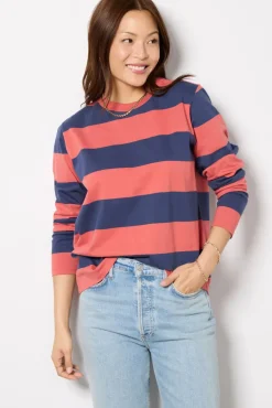 Tops & Tees<CLARE V. Long Sleeve Tee Vintagepoppy/Navy