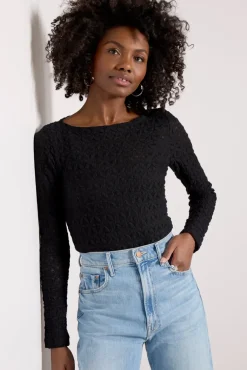 Tops & Tees<SANCTUARY Long Sleeve Textured Boatneck Top Black