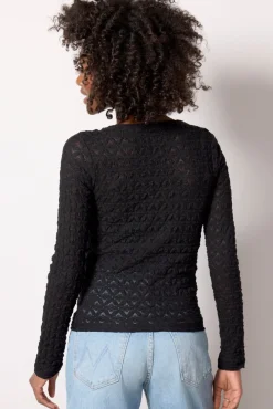 Tops & Tees<SANCTUARY Long Sleeve Textured Boatneck Top Black