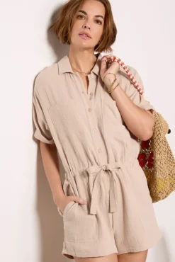Jumpsuits & Rompers<Z SUPPLY Lookout Gauze Romper Putty