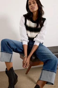 Sweaters<EVEREVE Lucy Two-Fer White/Black