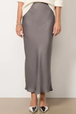 Skirts<EVEREVE Maddie Satin Skirt Gunmetal
