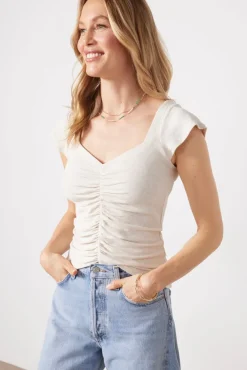 Tops & Tees<LNA Mara Cap Sleeve Rib Top Heatherwhite