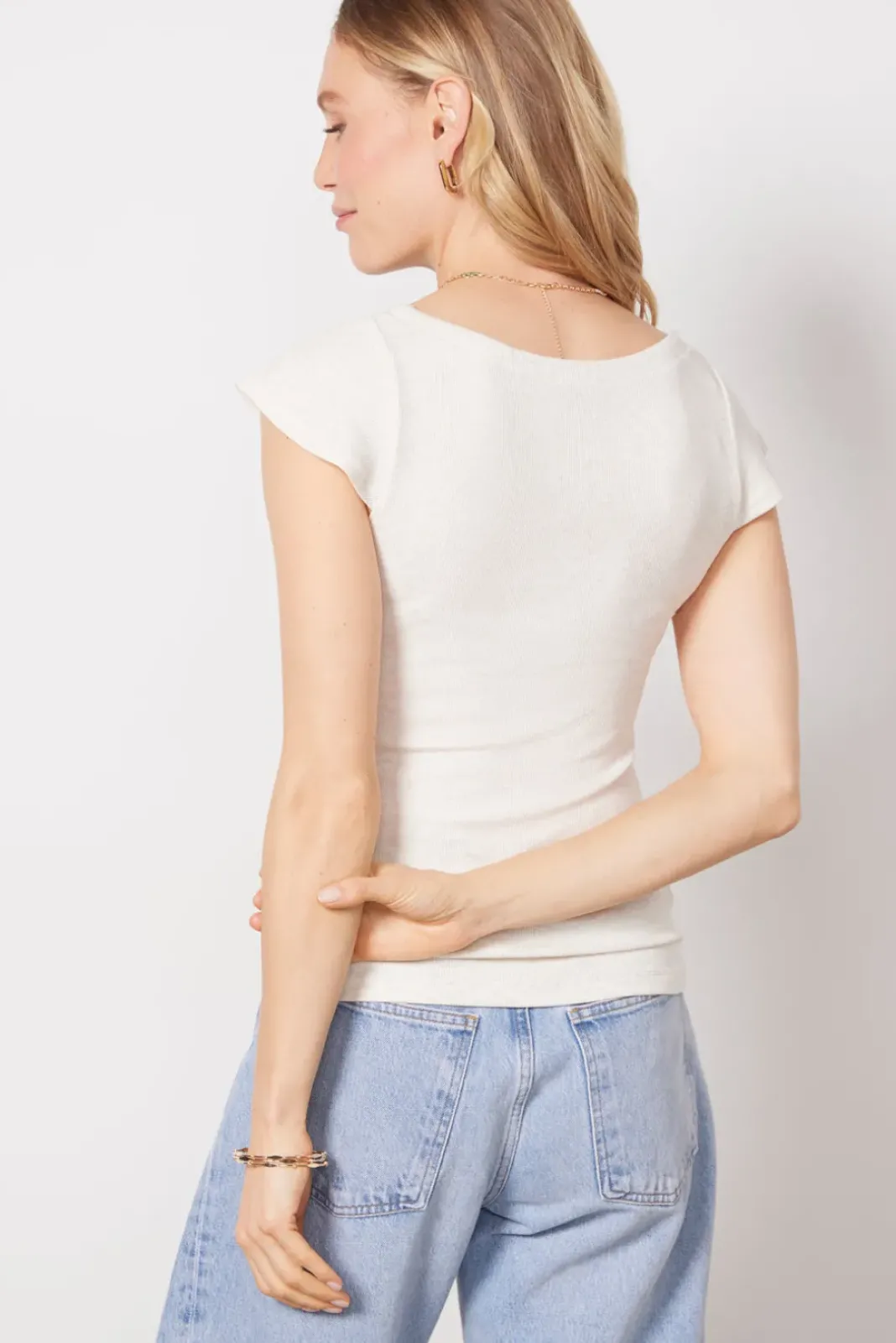 Tops & Tees<LNA Mara Cap Sleeve Rib Top Heatherwhite