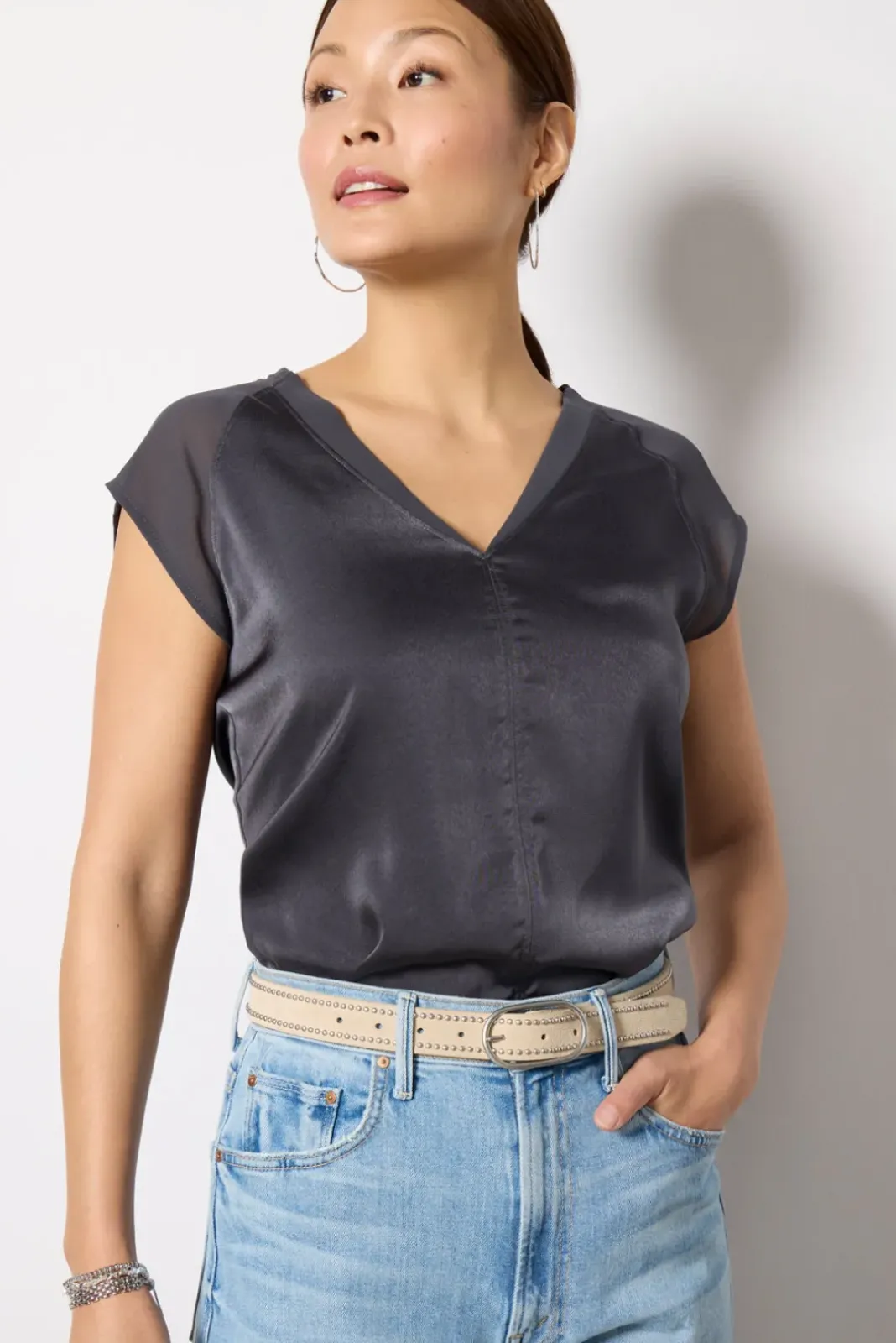 Tops & Tees<EVEREVE Mariah Remix Satin Tee Ebony