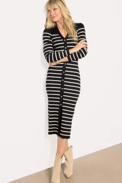 Dresses<EVEREVE McKenna Rib Dress Black/Whitestripe