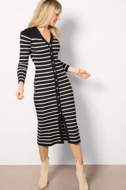 Dresses<EVEREVE McKenna Rib Dress Black/Whitestripe