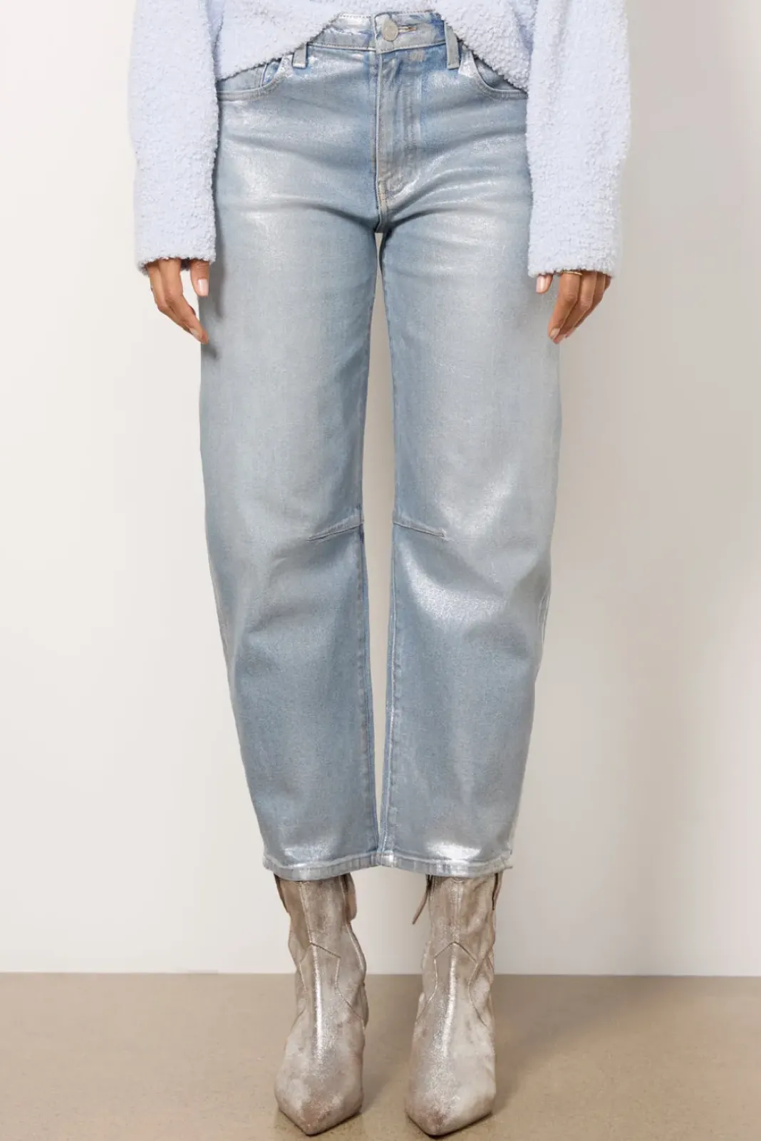 Jeans<KUT FROM THE KLOTH Metallic Ashley Barrel Silver