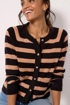 Sweaters<EVEREVE Mila Lady Like Cardigan Blackcamelstripe
