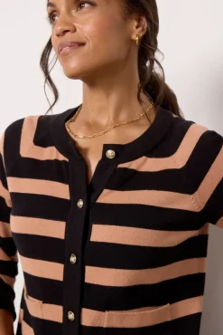 Sweaters<EVEREVE Mila Lady Like Cardigan Blackcamelstripe