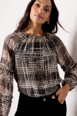 Tops & Tees<EVEREVE Miley Plaid Chiffon Blouse Black/White