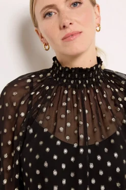Tops & Tees<EVEREVE Millie Metallic Dot Blouse Black