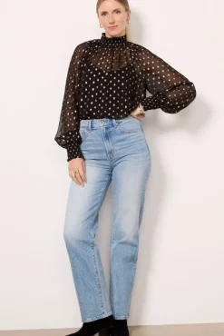 Tops & Tees<EVEREVE Millie Metallic Dot Blouse Black