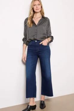 Tops & Tees<EVEREVE Monica Stripe Satin Shirt Black/Cream