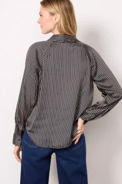 Tops & Tees<EVEREVE Monica Stripe Satin Shirt Black/Cream