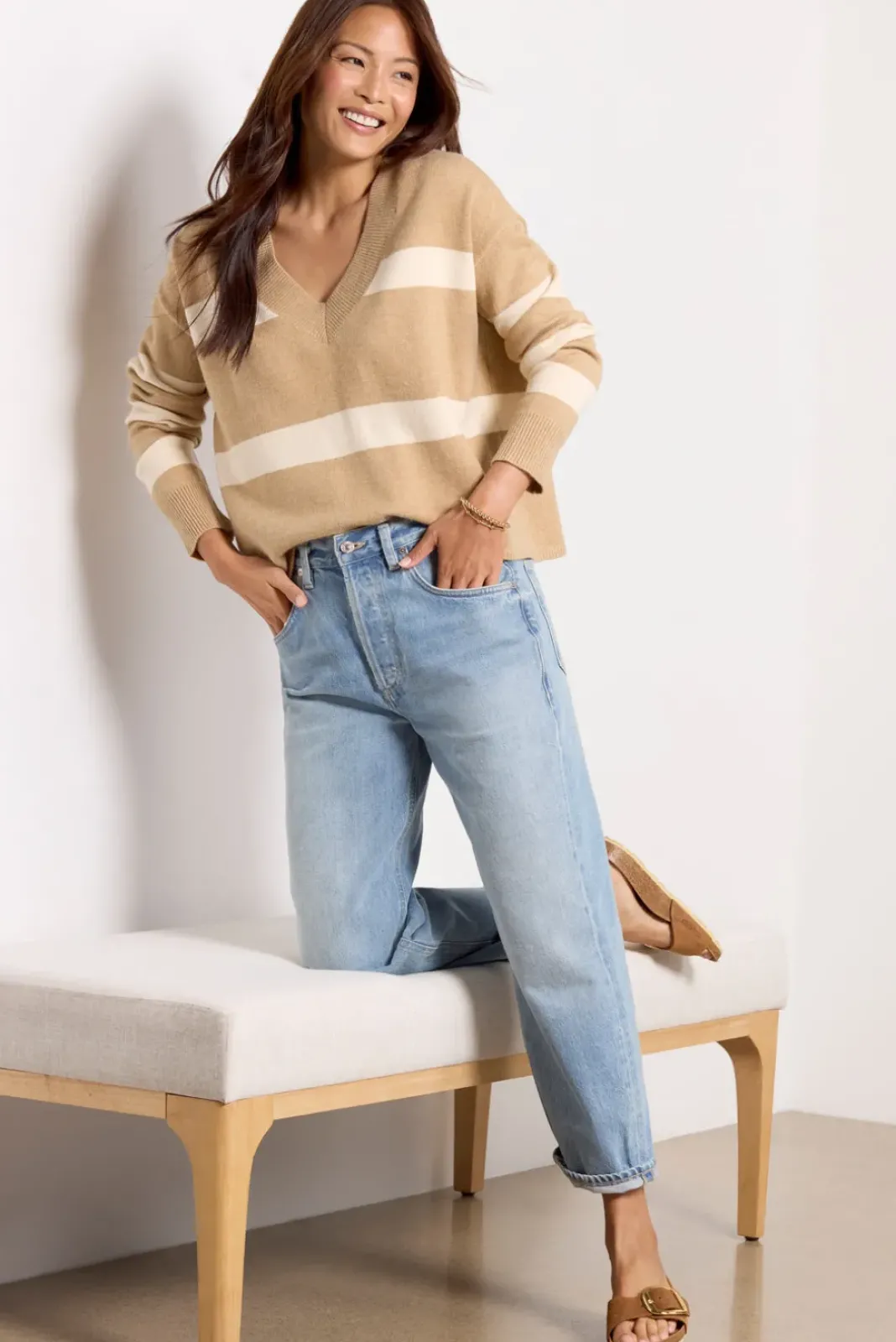 Sweaters<LNA Morjana Stripe Pullover Camelstripe