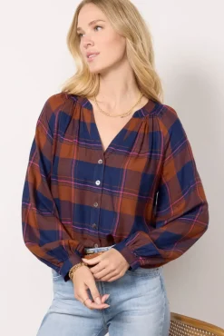 Tops & Tees<EVEREVE Norah Plaid Top Rust/Pink/Navy
