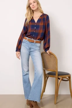 Tops & Tees<EVEREVE Norah Plaid Top Rust/Pink/Navy