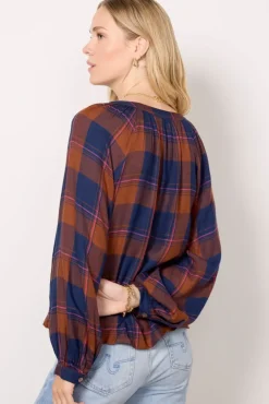 Tops & Tees<EVEREVE Norah Plaid Top Rust/Pink/Navy