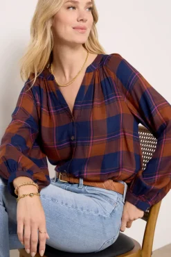 Tops & Tees<EVEREVE Norah Plaid Top Rust/Pink/Navy