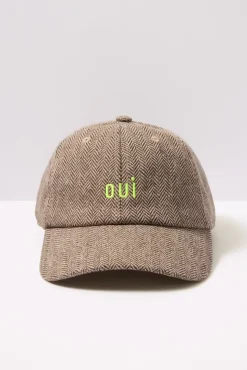Hats<CLARE V. Oui Wool Baseball Hat Taupe/Neonyellow
