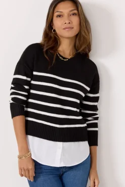 Sweaters<EVEREVE Peyton Two-Fer Black/Whitestripe