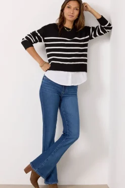 Sweaters<EVEREVE Peyton Two-Fer Black/Whitestripe