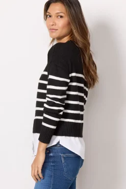 Sweaters<EVEREVE Peyton Two-Fer Black/Whitestripe