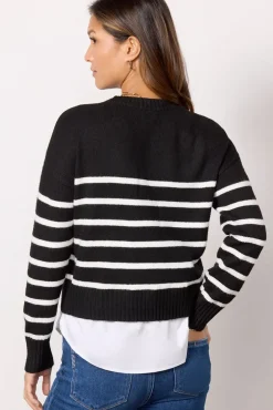 Sweaters<EVEREVE Peyton Two-Fer Black/Whitestripe