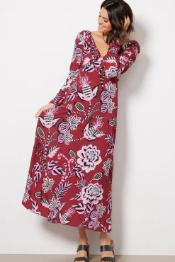 Dresses<FARM RIO Pineapple Inspiration Burgundy V Neckline Maxi Dress Burgandy