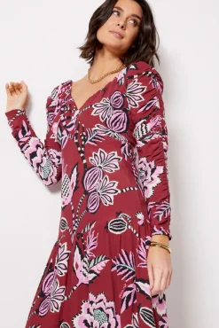 Dresses<FARM RIO Pineapple Inspiration Burgundy V Neckline Maxi Dress Burgandy