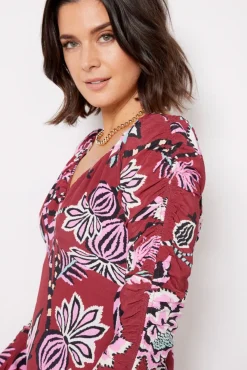 Dresses<FARM RIO Pineapple Inspiration Burgundy V Neckline Maxi Dress Burgandy