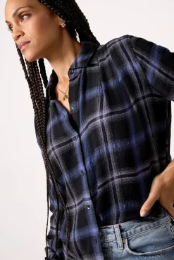 Tops & Tees<CLOTH AND STONE Pucker Plaid Shirt Eveningskyplaid