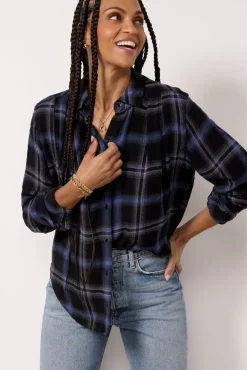 Tops & Tees<CLOTH AND STONE Pucker Plaid Shirt Eveningskyplaid