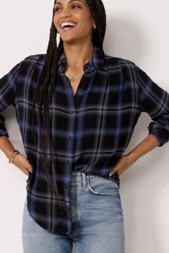 Tops & Tees<CLOTH AND STONE Pucker Plaid Shirt Eveningskyplaid