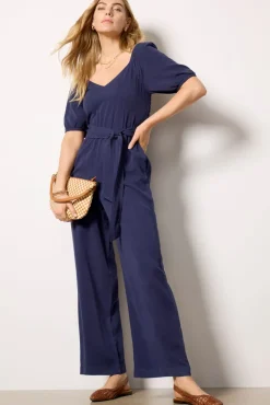 Jumpsuits & Rompers<CLOTH AND STONE Puff Sleeve Belt Tie Jumpsuit Peacoat