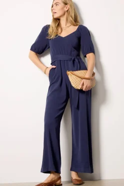 Jumpsuits & Rompers<CLOTH AND STONE Puff Sleeve Belt Tie Jumpsuit Peacoat