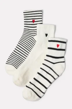 Socks<EVEREVE Quarter Heart Sock 3 Pack Black/White