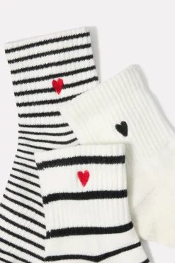 Socks<EVEREVE Quarter Heart Sock 3 Pack Black/White