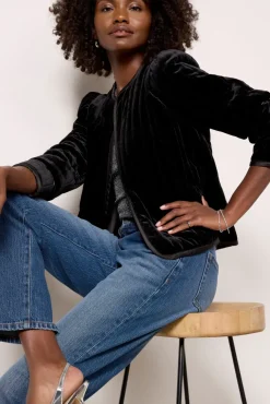 Blazers & Jackets<SANCTUARY Quilted Velvet Jacket Black