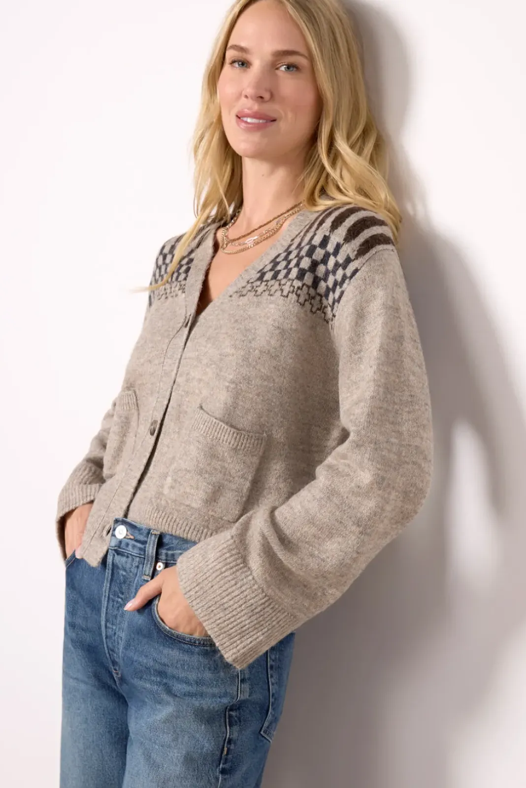 Sweaters<LNA Raina Fair Isle Cardigan Heatherdbeige