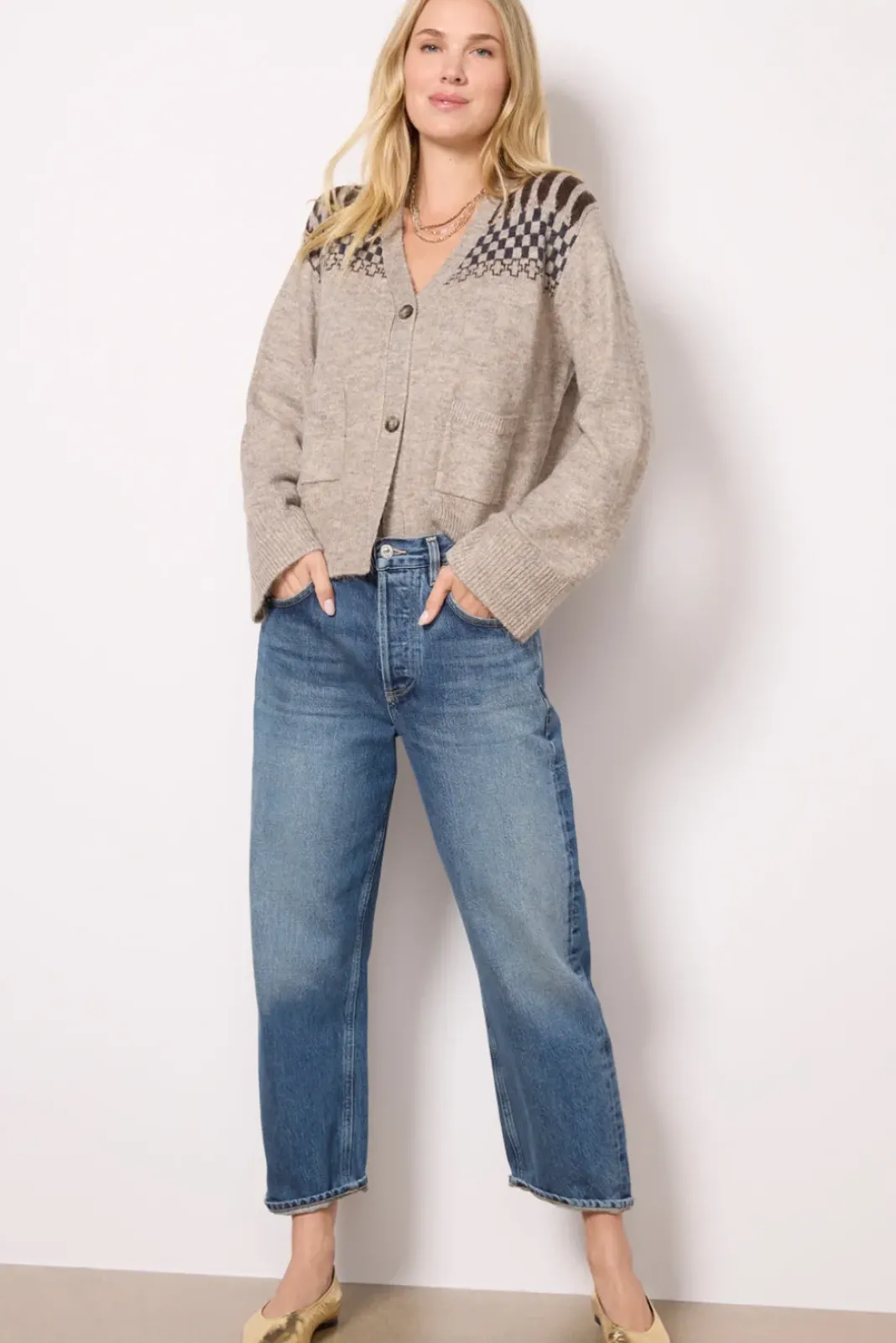 Sweaters<LNA Raina Fair Isle Cardigan Heatherdbeige